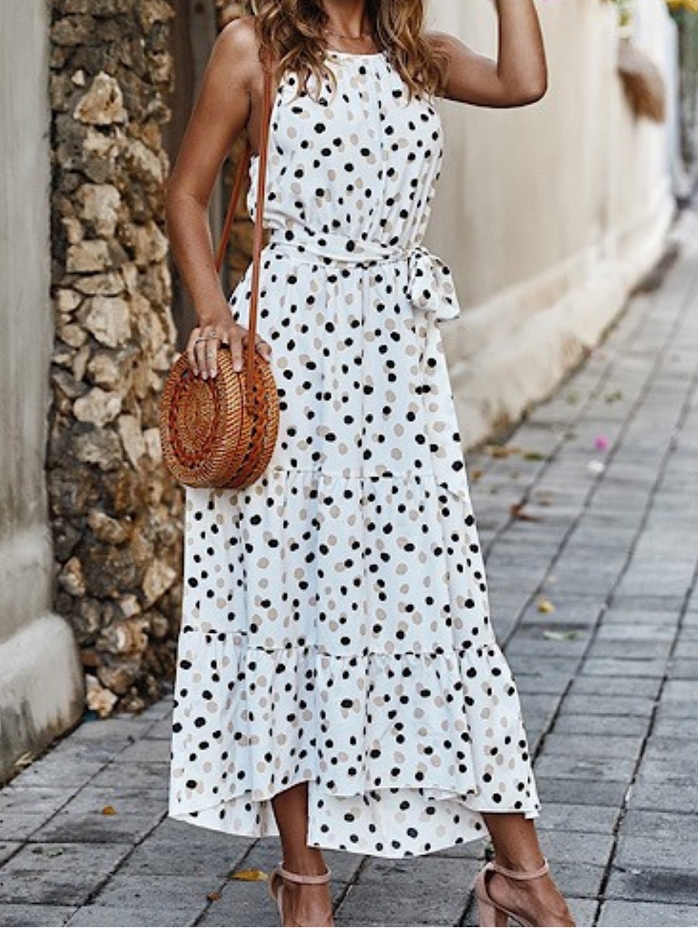 White Polka Dot Maxi Dress, NWOT